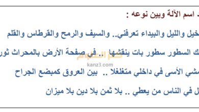 نشاط في اسم الالة لغة عربية الحادي عشر الفصل الدراسي الثاني