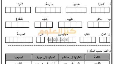 كراسة انشطة علاجية لمادة اللغة العربية للصف الثالث
